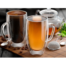 Haonai Large Capacity 500 ml, 16 oz capacity Excellent Tea Mug or Coffee Mug ,Heatproof Insulating Double Walled Glass Mug